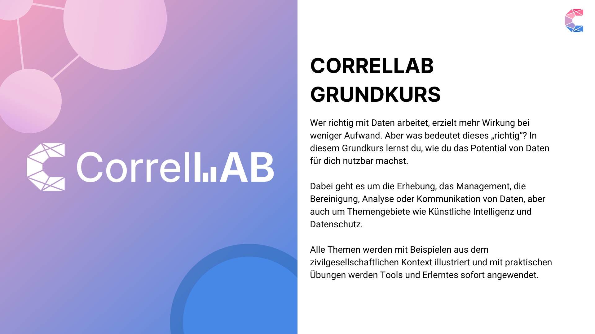Kursinfo zum CorrelLAB-Grundkurs